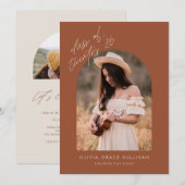 Boho Terracottaアーチ写真卒業 招待状 (正面/裏面)