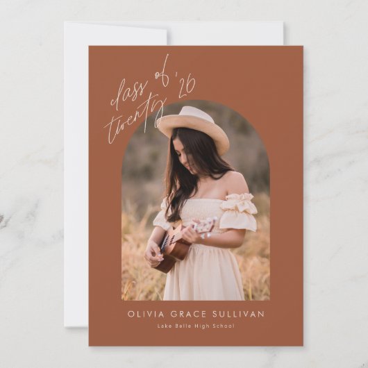 Boho Terracottaアーチ写真卒業 案内状 (正面)