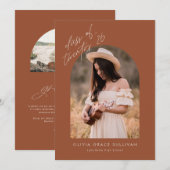 Boho Terracottaアーチ写真卒業 案内状 (正面/裏面)