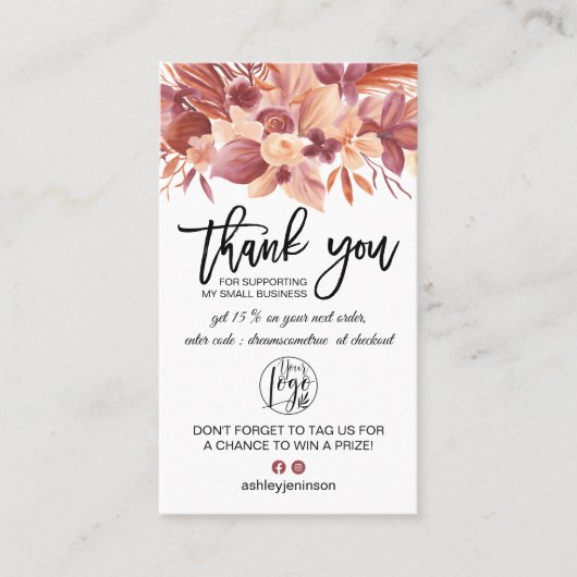 Boho terracottaフローラのロ感謝していゴの注文 名刺 (正面)