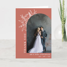 Boho Terracottaフローラアーチ写真結婚の折り畳み サンキューカード