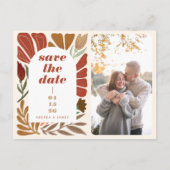 Boho Terracottaフローラ日付の写真結婚を保存 案内ポストカード (正面)
