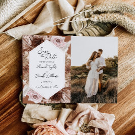 Boho Terracottaフローラ結婚写真 セーブザデート