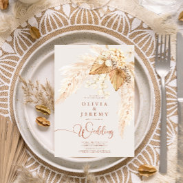 Boho Terracotta乾燥した花とパンパスグラスI 招待状