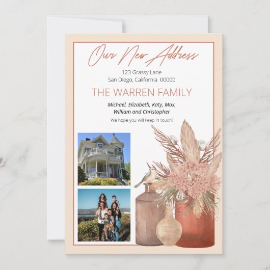 Boho Terracotta乾燥した草のフローラ写真の移動 案内状 (正面)