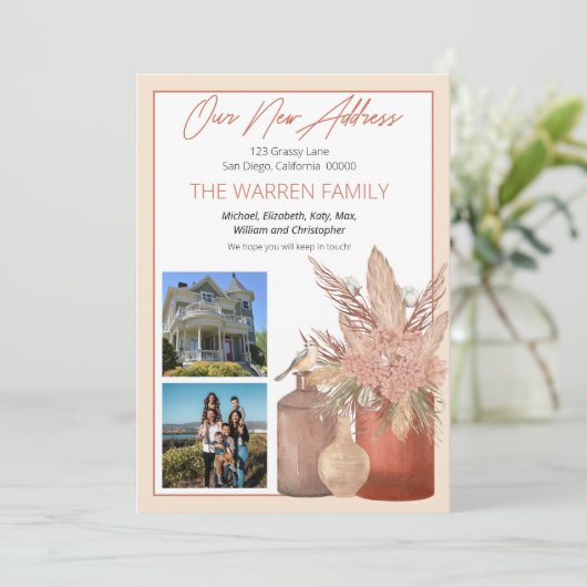 Boho Terracotta乾燥した草のフローラ写真の移動 案内状 (スタンド正面)