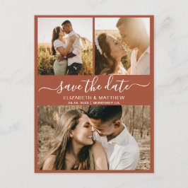Boho Terracotta写真コラージュ日付を保存 案内ポストカード