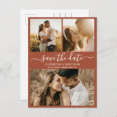 Boho Terracotta写真コラージュ日付を保存 案内ポストカード (正面/裏面)