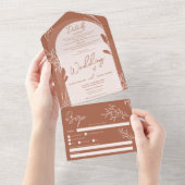 Boho terracotta写真フローラ素朴なアー結婚チ オールインワン招待状 (貼ってはがせる)