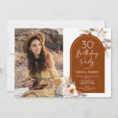 Boho Terracotta写真30th Birthday 招待状 (正面)
