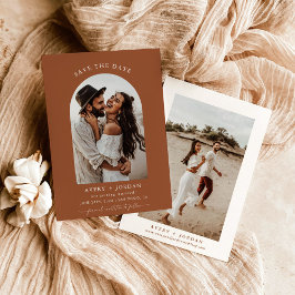 Boho Terracotta写真Save The Dates Cards 招待状
