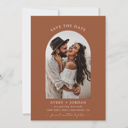 Boho Terracotta写真Save The Dates Cards 招待状 (正面)
