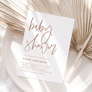 Boho Terracotta手書きスクリプトベビーシャワー 招待状