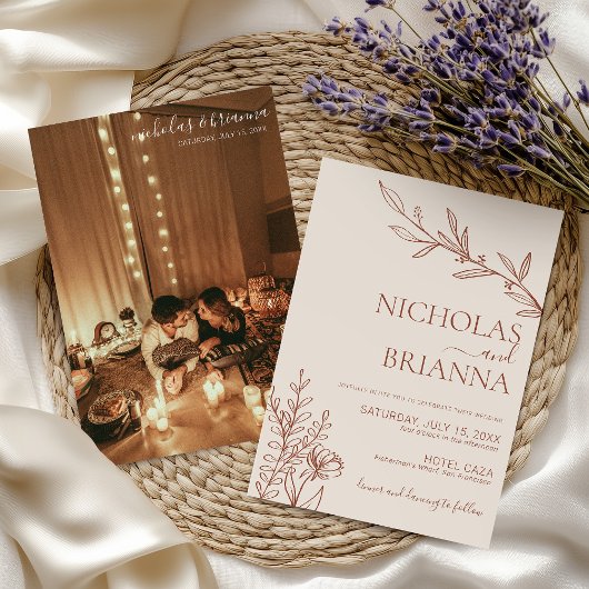 Boho Terracotta焼きオレンジミニマルフォト結婚ズ 招待状