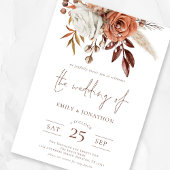 Boho Terracotta花模様写真QRコード結婚ズ 招待状