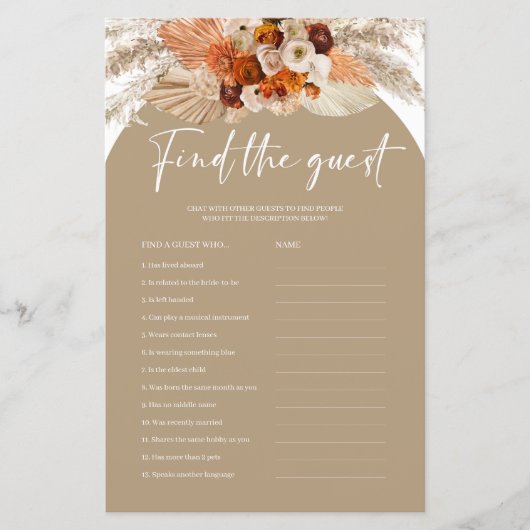 Boho terracotta銅パンパは、ゲストゲームを見つける (正面)