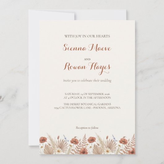 Boho Terracotta Arch & Pampas Grass Wedding 招待状 (正面)