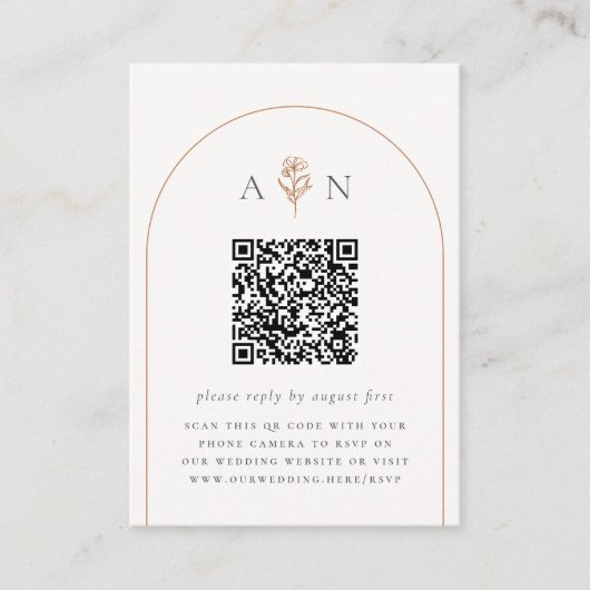 Boho Terracotta Arch & Photo QRコードウェディングRSVP エンクロージャーカード (正面)