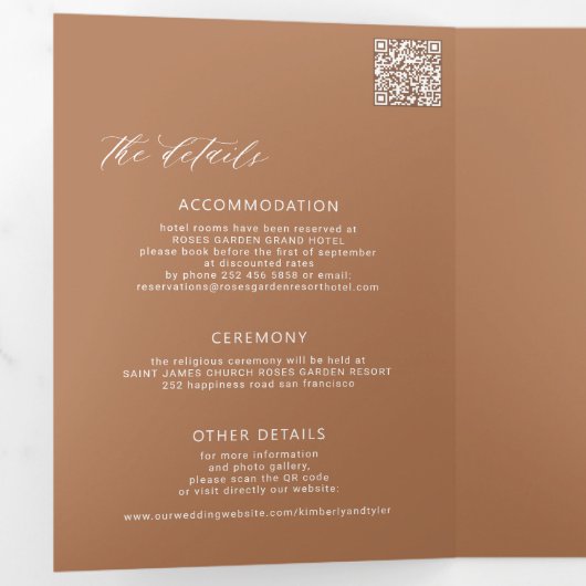 Boho terracotta arch photo QR code wedding 三つ折り招待状 (内部最初)