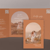 Boho terracotta arch photo QR code wedding 三つ折り招待状