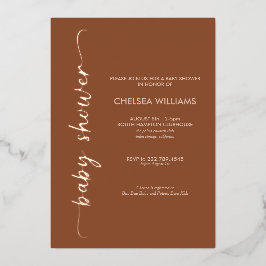 Boho Terracotta, Beige & Foil 実在 Baby Shower 箔招待状