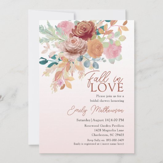 Boho Terracotta & Blush Floral Bridal Shower 招待状 (正面)