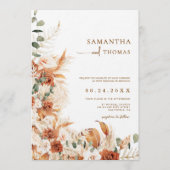 Boho Terracotta Botanical Pampas Photo Wedding 招待状 (正面)
