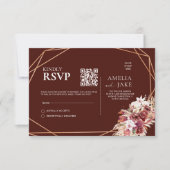 Boho Terracotta & Burgundy Floral QR Code Wedding  出欠カード (正面)