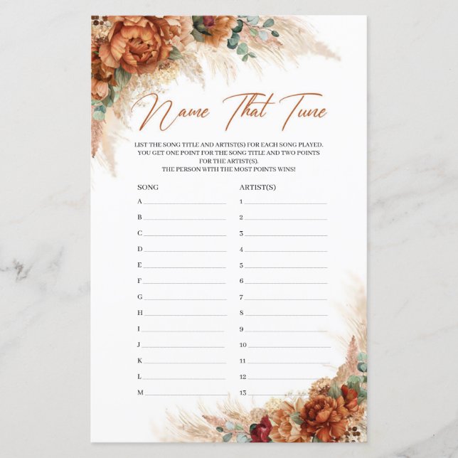 Boho terracotta burgundy flowers Name That Tune (正面)