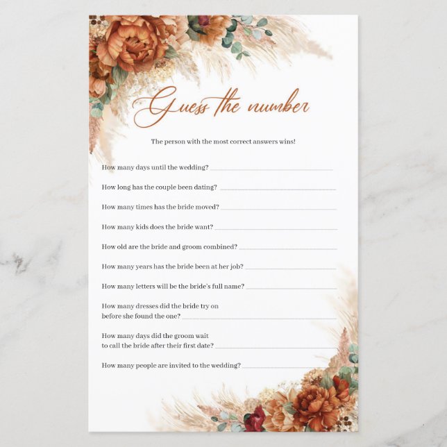 Boho terracotta burgundy pampas数字を推測 (正面)