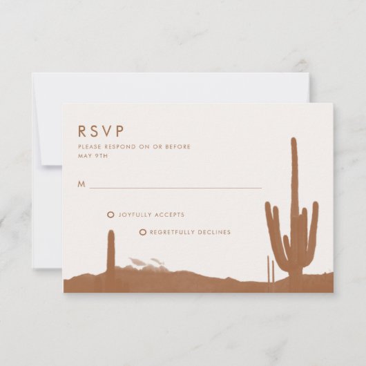 Boho Terracotta Cactus Desert Wedding 出欠カード (正面)