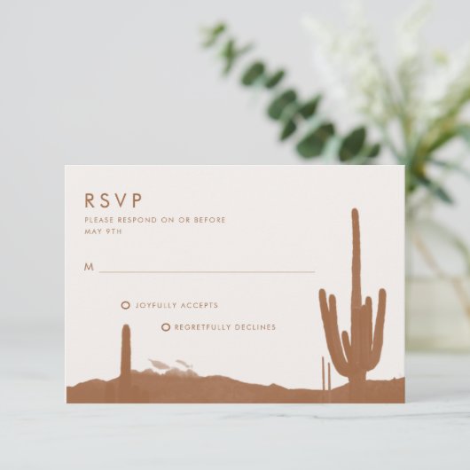 Boho Terracotta Cactus Desert Wedding 出欠カード (スタンド正面)