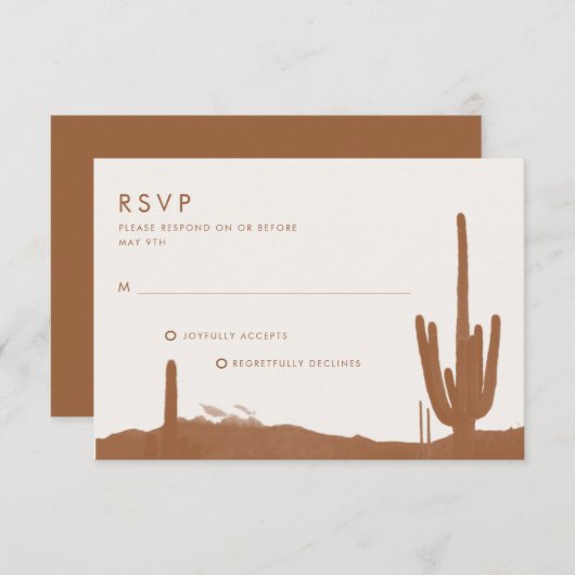 Boho Terracotta Cactus Desert Wedding 出欠カード (正面/裏面)