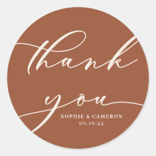 Boho Terracotta Calligraphy Wedding Thank You ラウンドシール