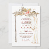 Boho Terracotta Canopy Floral Chic QR Code Wedding 招待状 (正面)