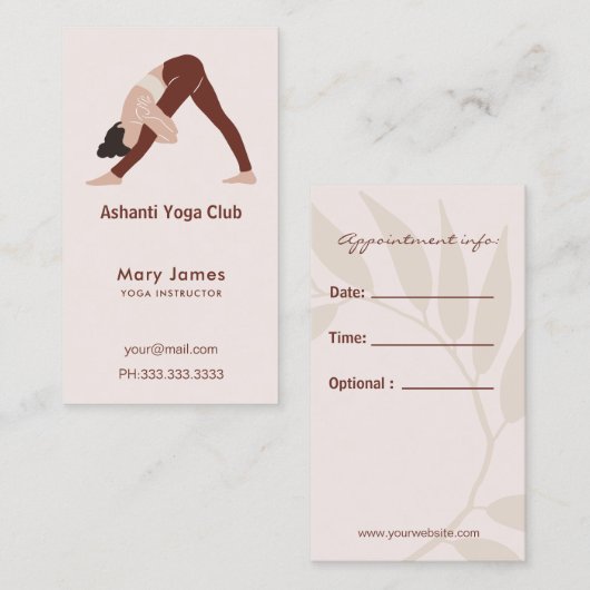 Boho Terracotta Earthy Yoga Instructor 予約カード (正面/裏面)