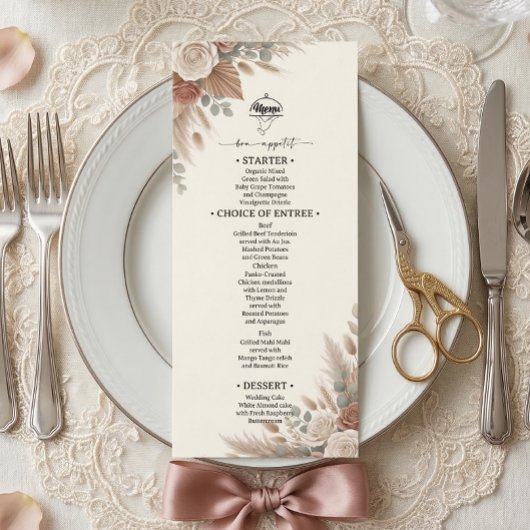 Boho Terracotta Elegant Roses Wedding メニュー