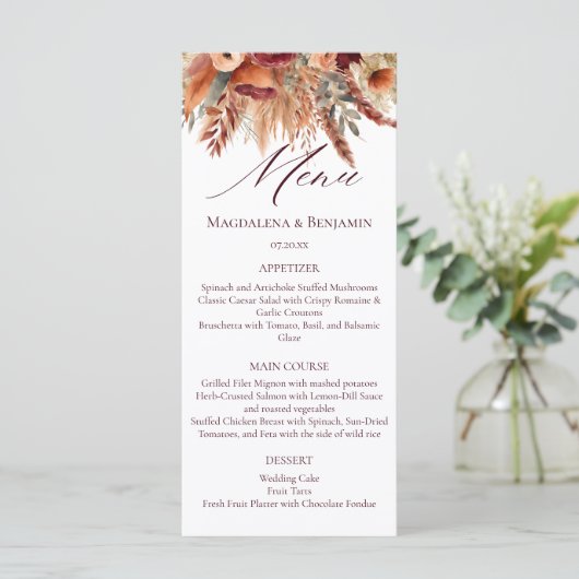 Boho Terracotta Fall Florals Dried Pampas Grass メニュー (スタンド正面)