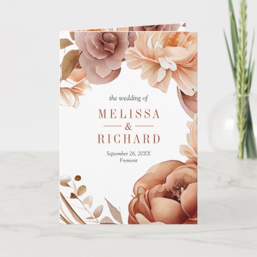 Boho Terracotta Floral Deer QR Code Wedding 招待状 (正面)