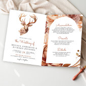 Boho Terracotta Floral Deer QR Code Wedding 招待状
