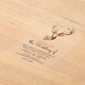 Boho Terracotta Floral Deer Wedding アクリル招待状 (レイダウン)