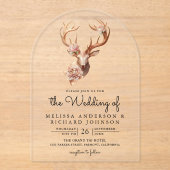 Boho Terracotta Floral Deer Wedding アクリル招待状 (正面)