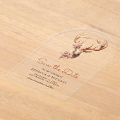 Boho Terracotta Floral Deer Wedding Save the Date アクリル招待状 (レイダウン)