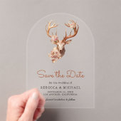 Boho Terracotta Floral Deer Wedding Save the Date アクリル招待状 (インサイチュ (ポータブル))