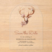Boho Terracotta Floral Deer Wedding Save the Date アクリル招待状 (正面)