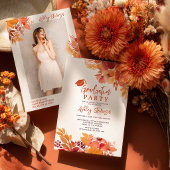 Boho Terracotta Floral Graduation Script Photo 招待状