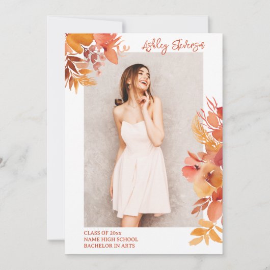 Boho Terracotta Floral Graduation Script Photo 招待状 (裏面)