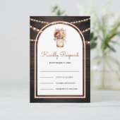 Boho Terracotta Floral Mason Jar Barn Wood Wedding 出欠カード (スタンド正面)