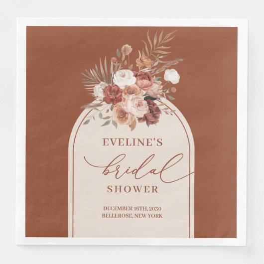 Boho Terracotta Floral Napkins for Bridal Shower (正面)