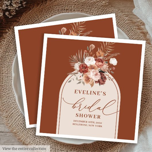 Boho Terracotta Floral Napkins for Bridal Shower